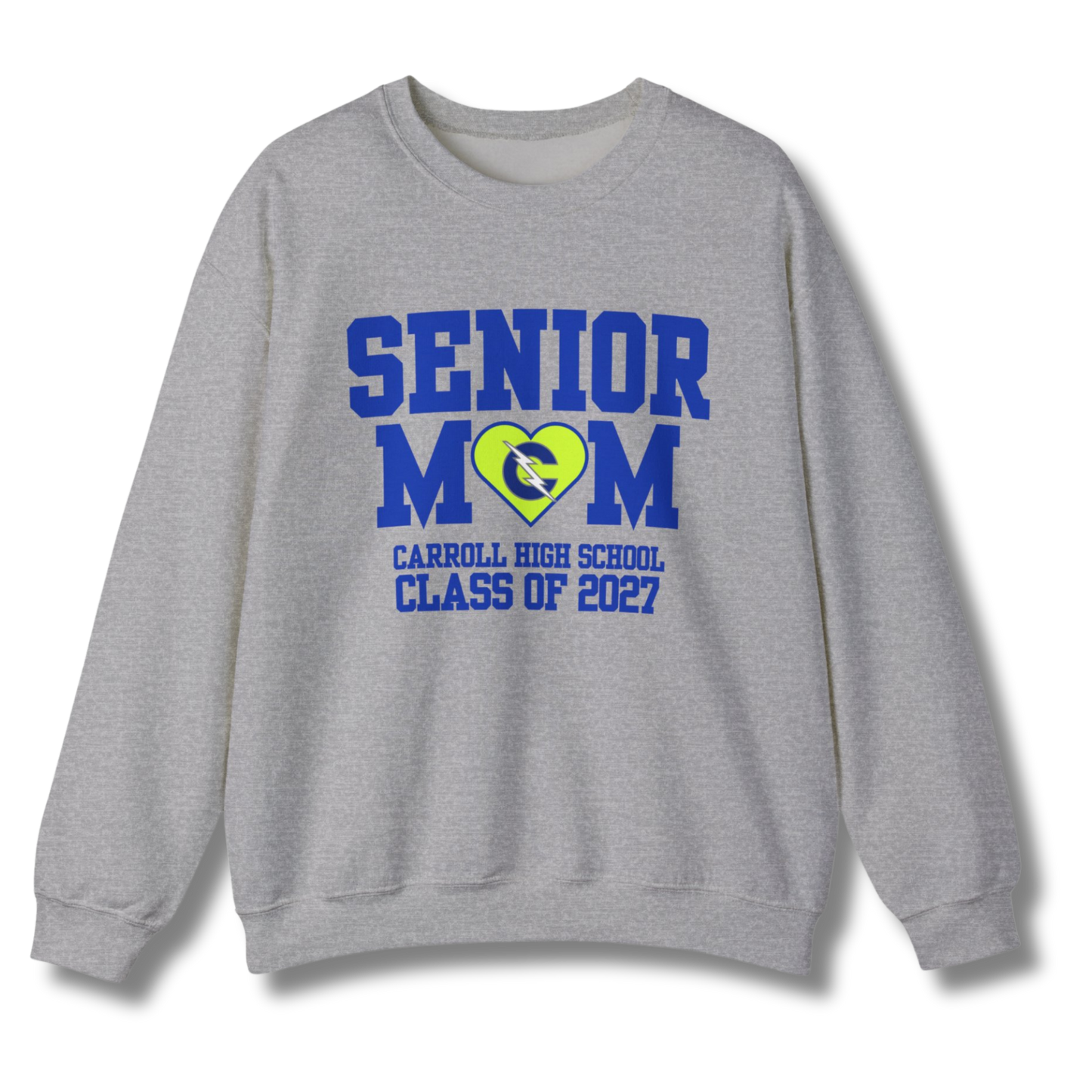 Carroll High School Class of 2027 Senior Mom Crewneck Sweatshirt Neon Heart