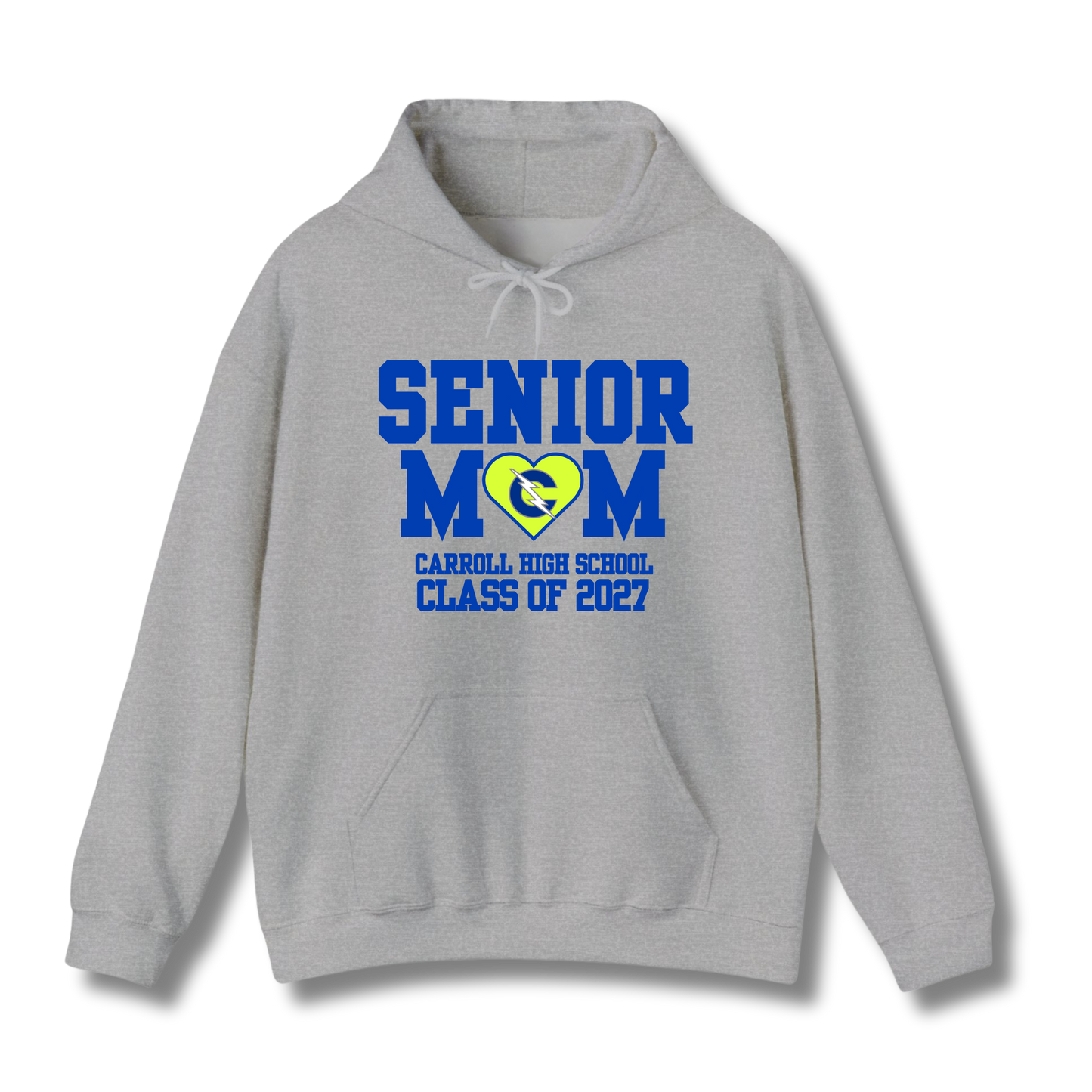 Carroll High School Class of 2027 Senior Mom Hoodie Sweatshirt Neon Heart