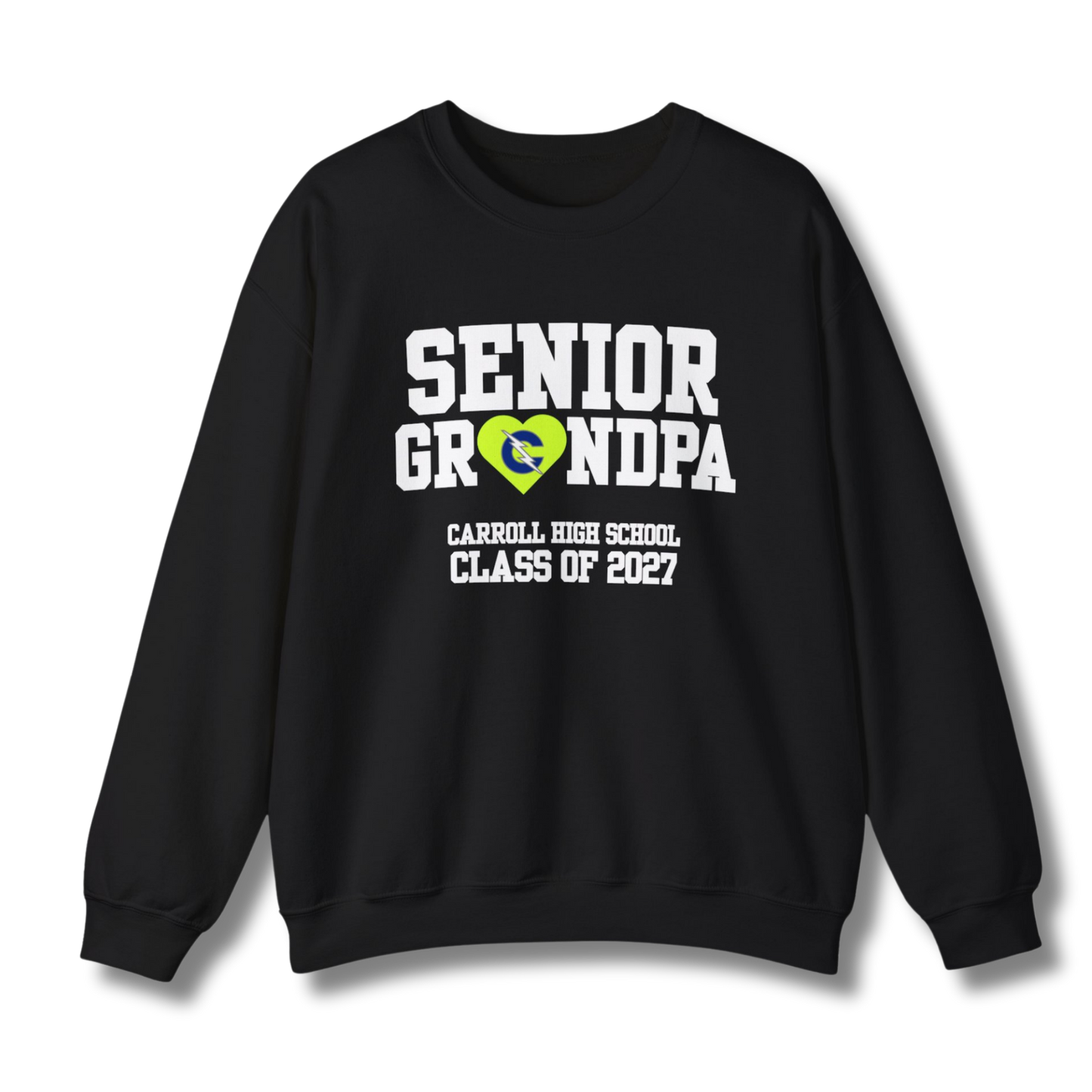 Carroll High School Class of 2027 Senior Grandpa Crewneck Sweatshirt Neon Heart