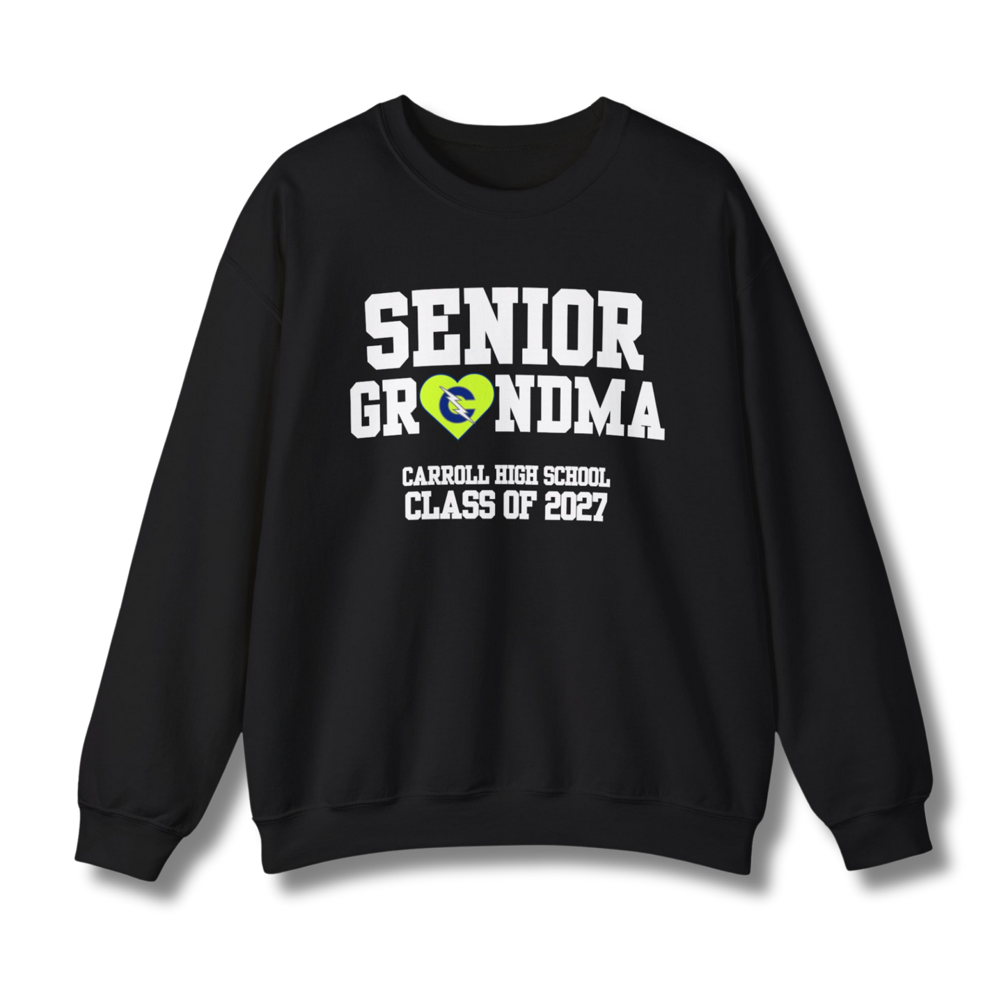 Carroll High School Class of 2027 Senior Grandma Crewneck Sweatshirt Neon Heart