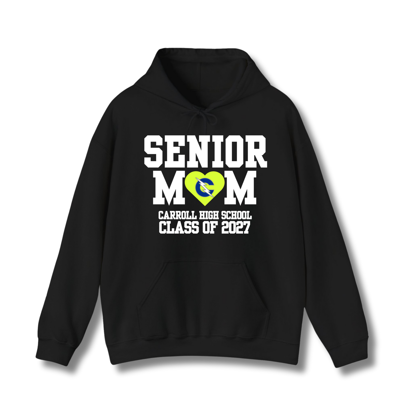 Carroll High School Class of 2027 Senior Mom Hoodie Sweatshirt Neon Heart