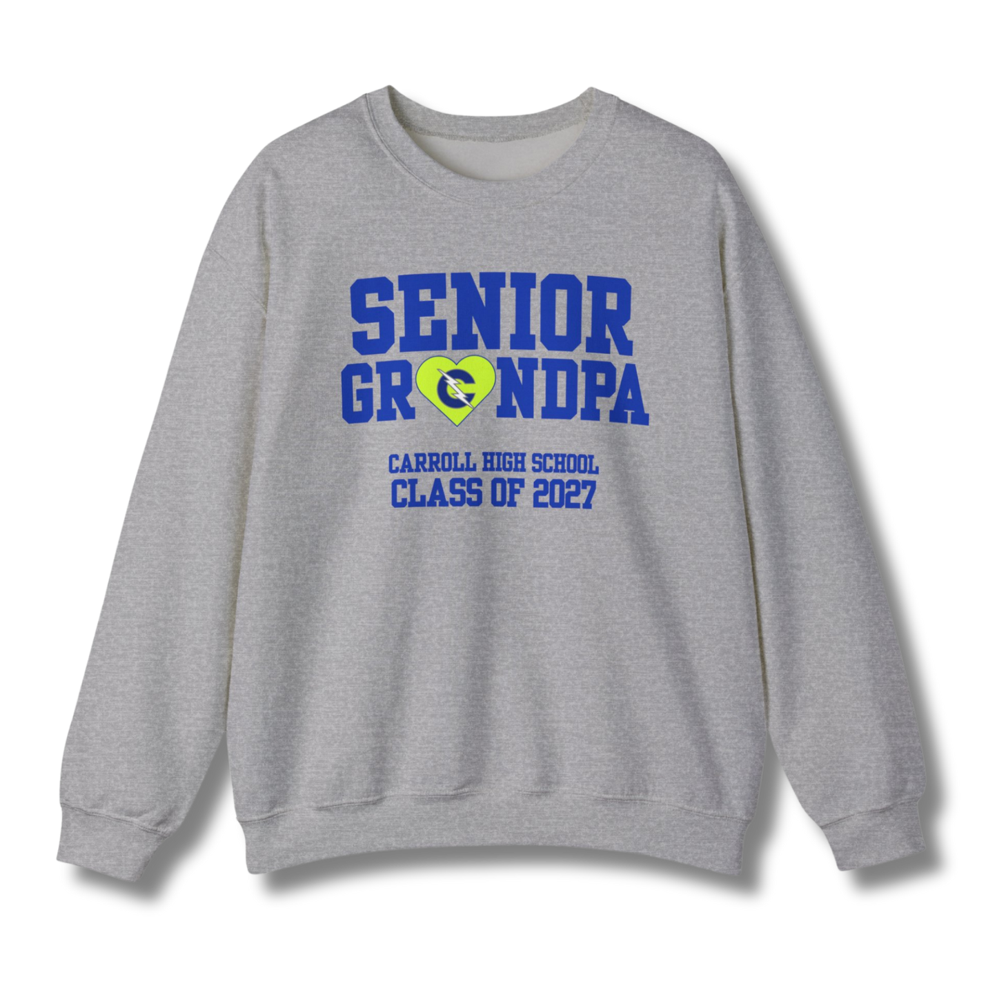 Carroll High School Class of 2027 Senior Grandpa Crewneck Sweatshirt Neon Heart
