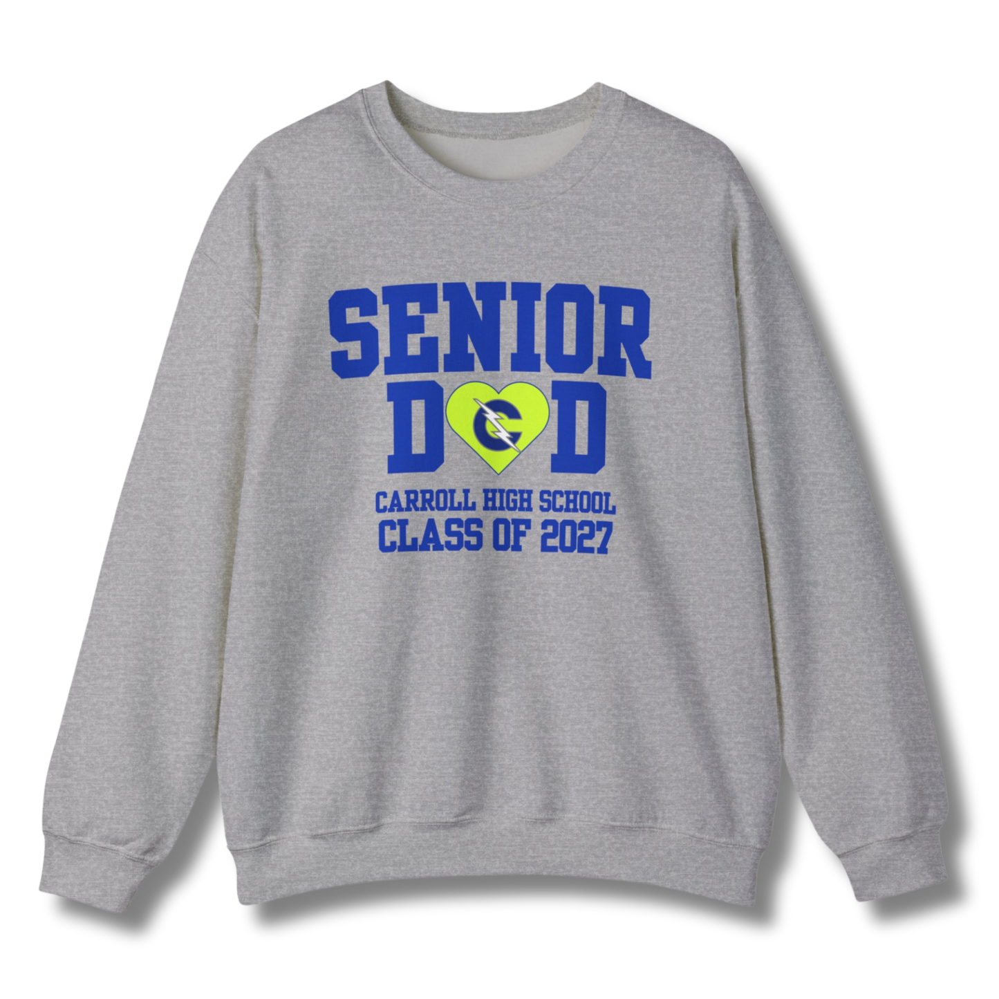 Carroll High School Class of 2027 Senior Dad Crewneck Sweatshirt Neon Heart