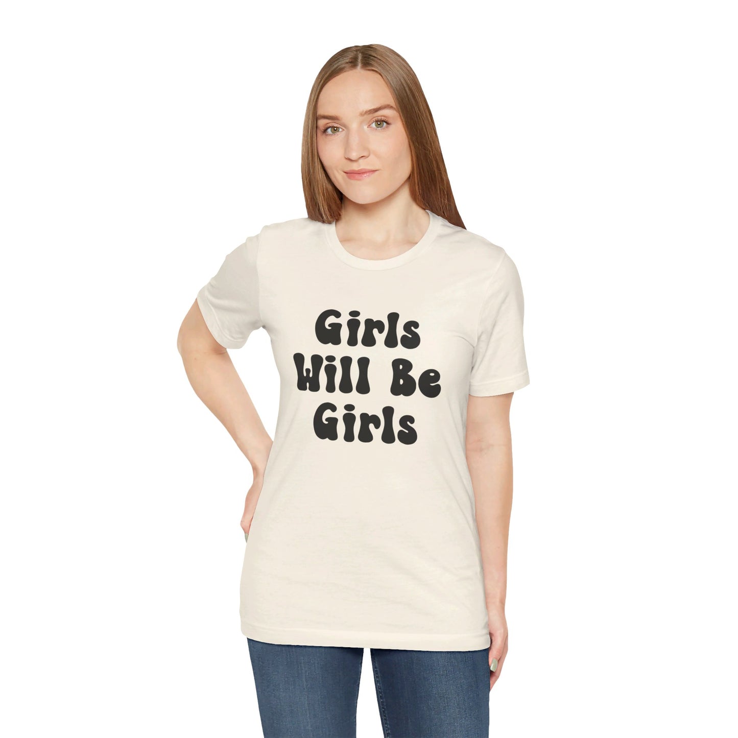 Girls Will Be Girls T-Shirt, Soccer Player Silhouettes Front and Back Designs, Light Colored Tees