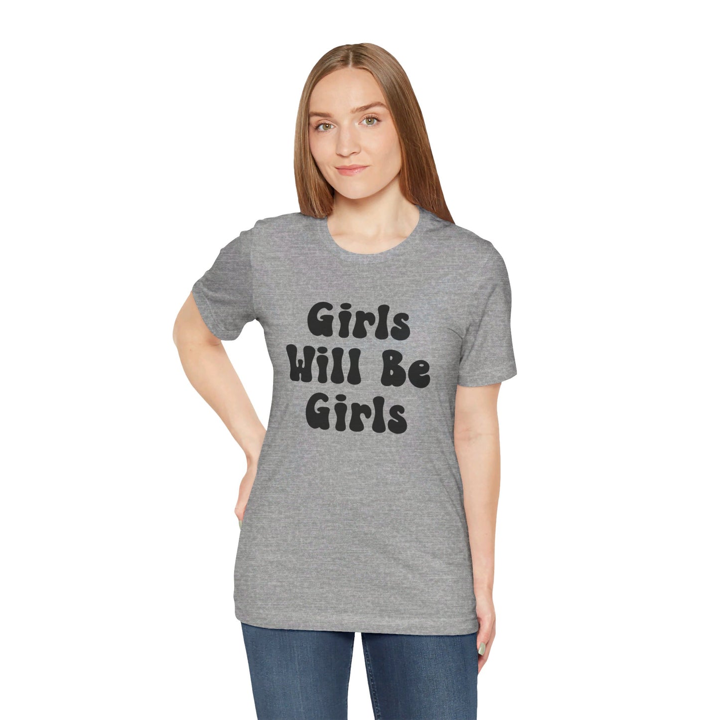 Girls Will Be Girls T-Shirt, Soccer Player Silhouettes Front and Back Designs, Light Colored Tees