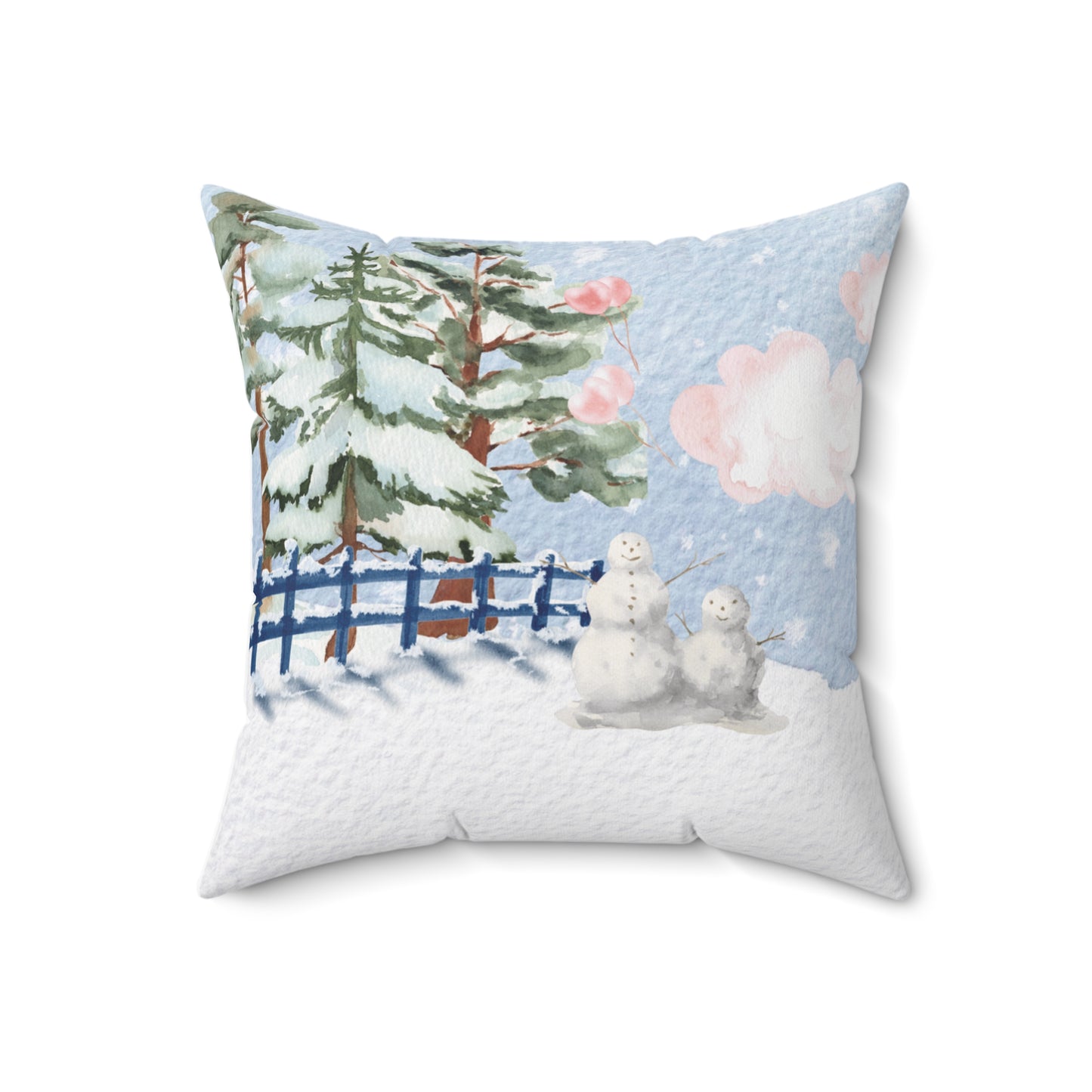 Happy Valentine's Day Pillow, Winter Scene Pink Truck & Barn 18"x18"