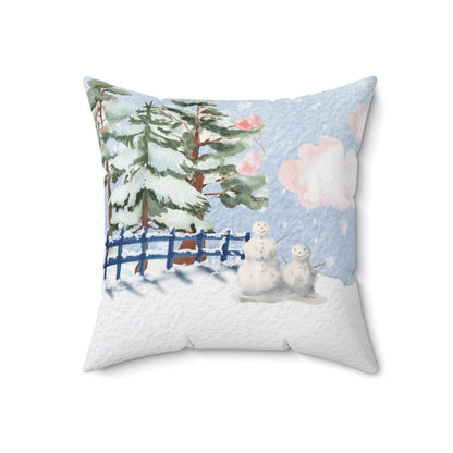 Happy Valentine's Day Pillow, Winter Scene Pink Truck & Barn 18"x18"