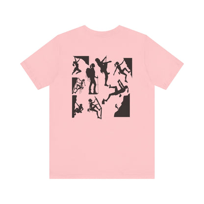 Girls Will Be Girls T-Shirt, Mountain Climber, Rock Climber, Alpinist, Mountaineering Silhouettes Front and Back Designs, Light Colored Tees