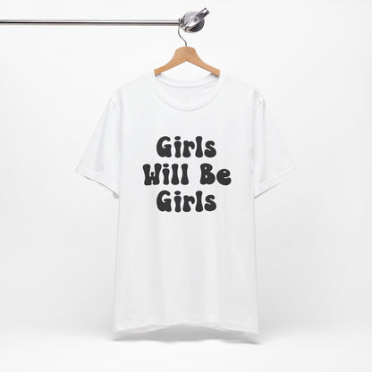 Girls Will Be Girls T-Shirt, Equestrian, Horseback Riding Silhouettes Front and Back Designs, Light Colored Tees