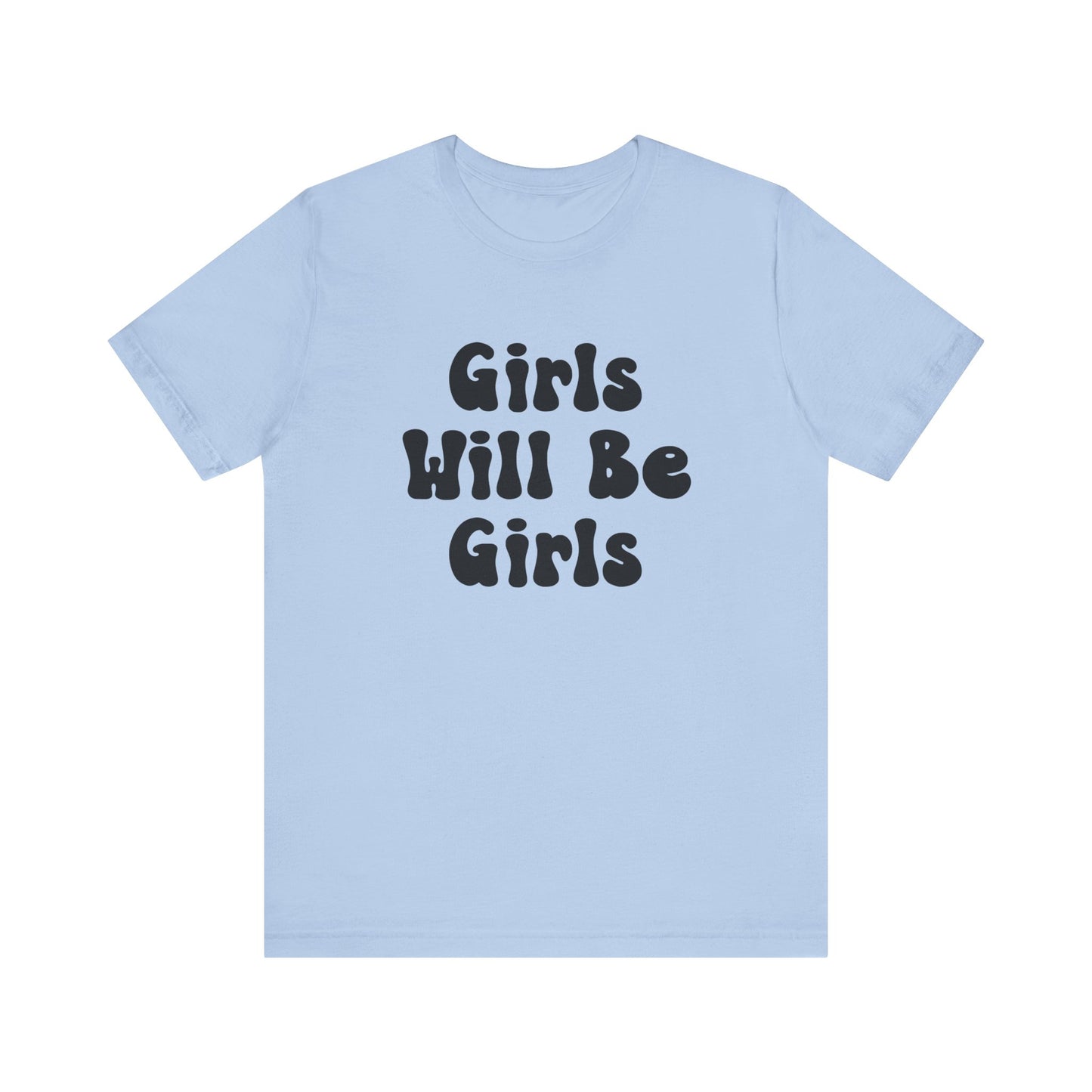 Girls Will Be Girls T-Shirt, Volleyball Player Silhouettes Front and Back Designs, Light Colored Tees