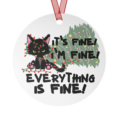 It's Fine, I'm Fine, Everything is Fine, Black Cat Tangled Lights Christmas Ornament