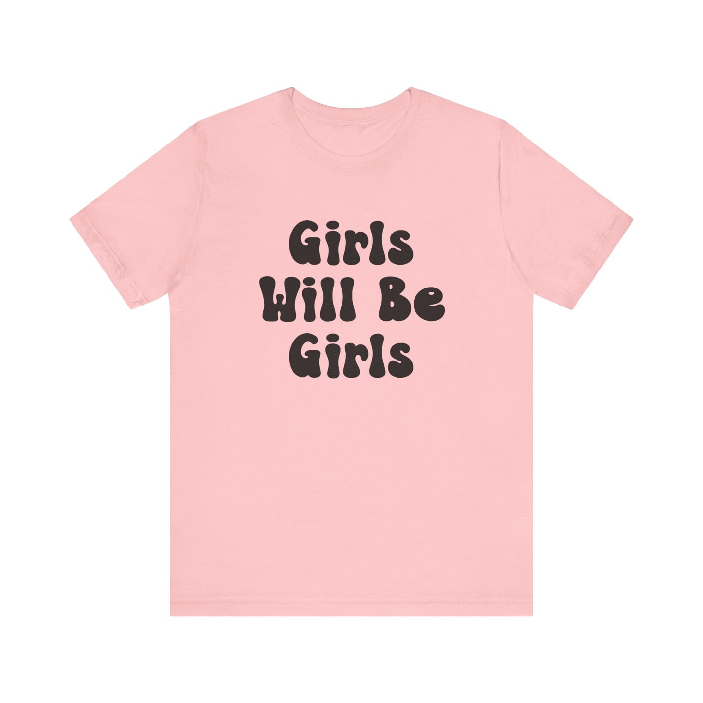 Girls Will Be Girls T-Shirt, Volleyball Player Silhouettes Front and Back Designs, Light Colored Tees