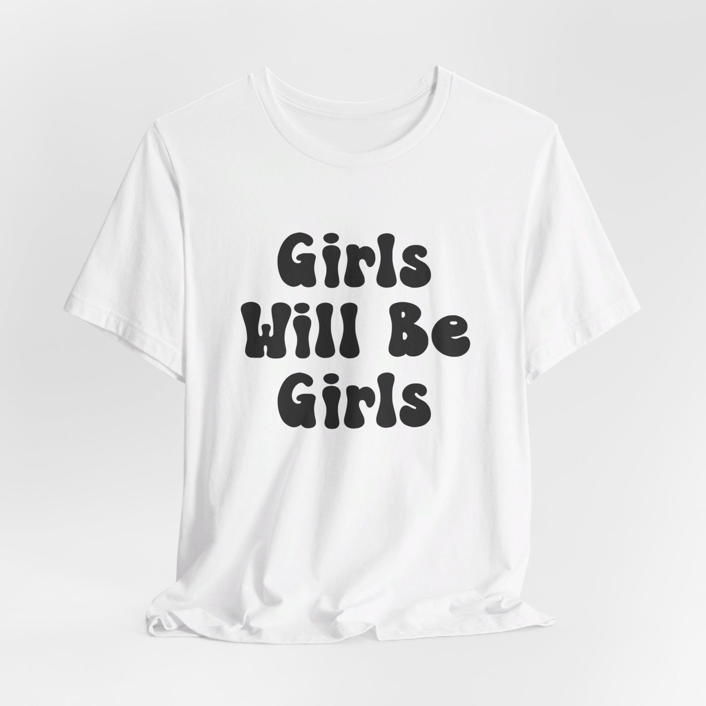 Girls Will Be Girls T-Shirt, Volleyball Player Silhouettes Front and Back Designs, Light Colored Tees