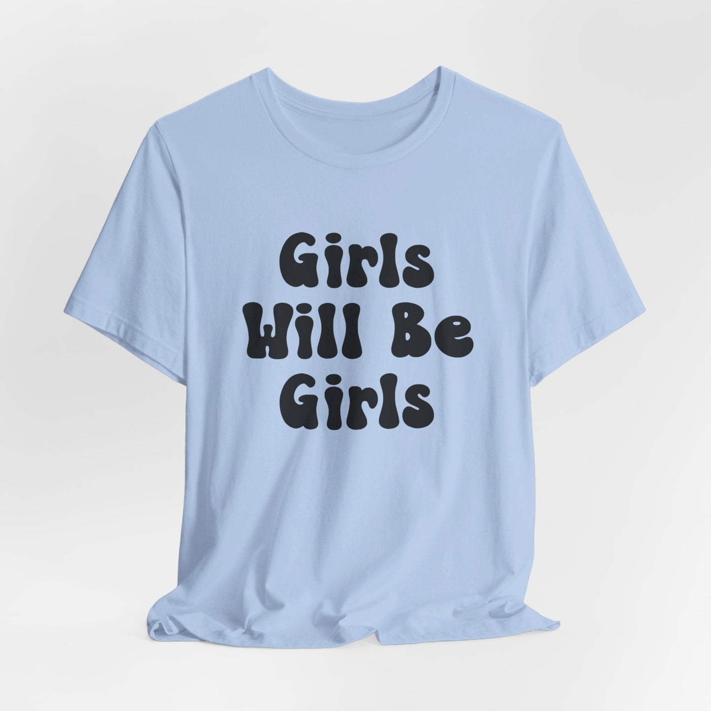 Girls Will Be Girls T-Shirt, Equestrian, Horseback Riding Silhouettes Front and Back Designs, Light Colored Tees