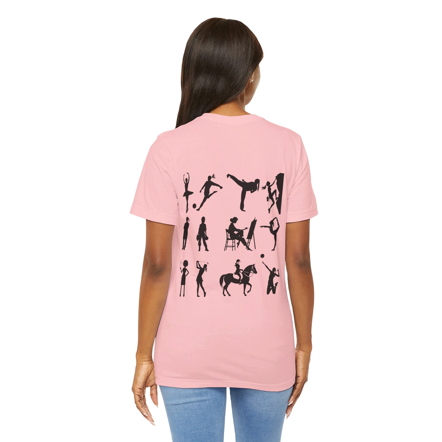 Girls Will Be Girls Girl Power Silhouettes Women's T-Shirt Front and Back Design Light Colored Tees