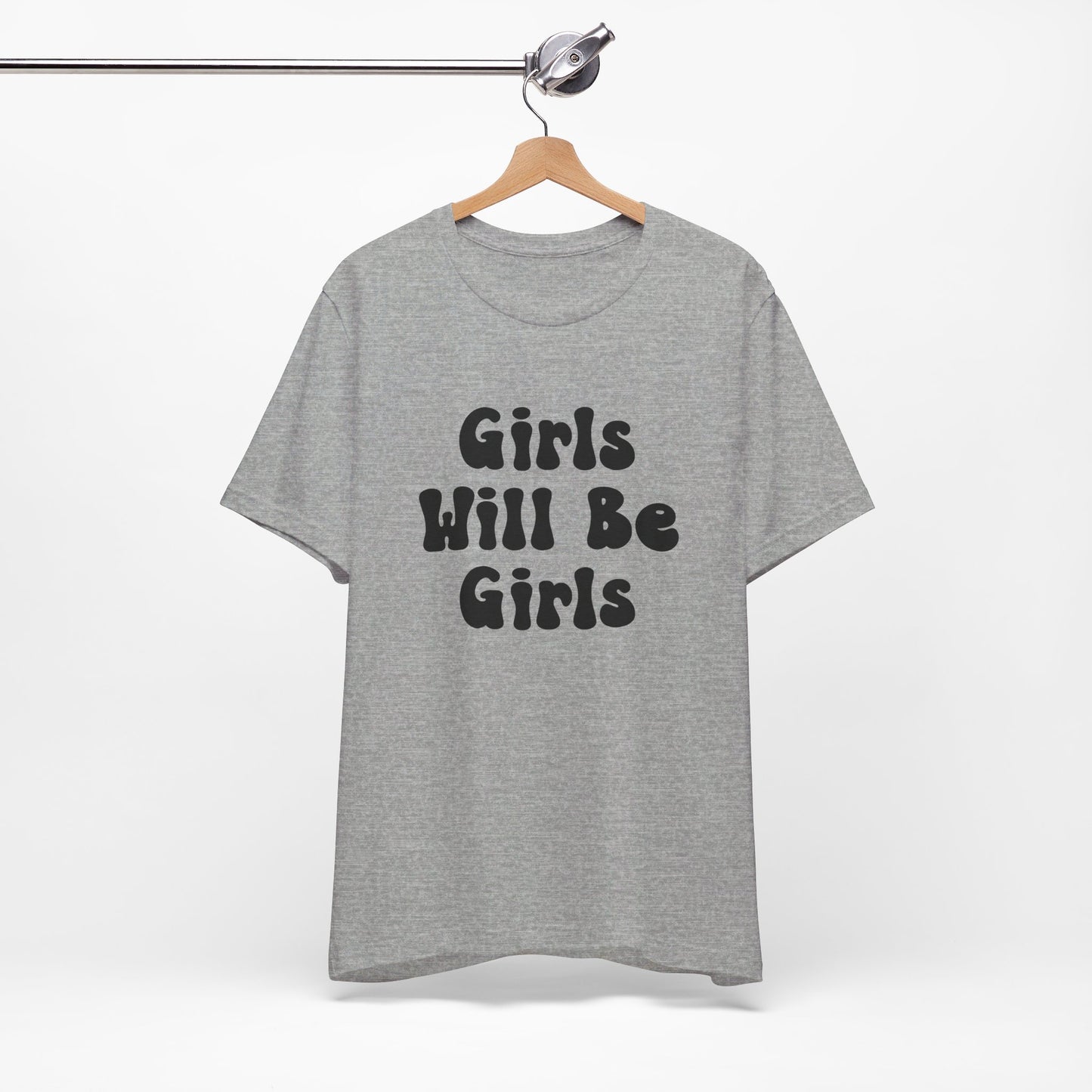 Girls Will Be Girls T-Shirt, Gymnast Silhouettes Gymnastics, Front and Back Designs, Light Colored Tees