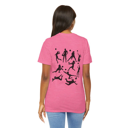 Girls Will Be Girls T-Shirt, Volleyball Player Silhouettes Front and Back Designs, Light Colored Tees