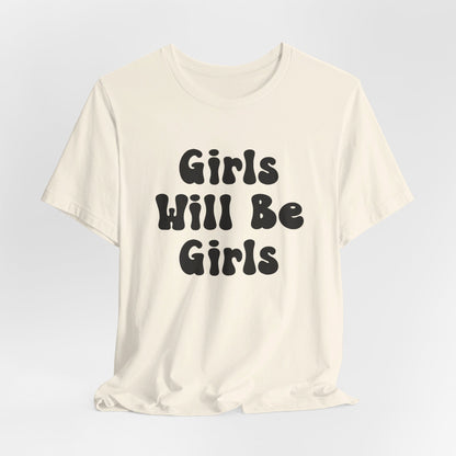 Girls Will Be Girls T-Shirt, Equestrian, Horseback Riding Silhouettes Front and Back Designs, Light Colored Tees