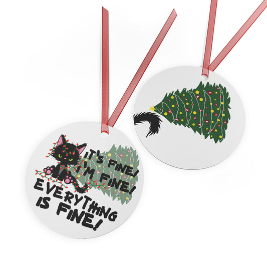 It's Fine, I'm Fine, Everything is Fine, Black Cat Tangled Lights Christmas Ornament