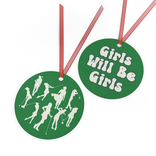 Girls Will Be Girls Golf, Golfer Silhouettes Christmas Ornament