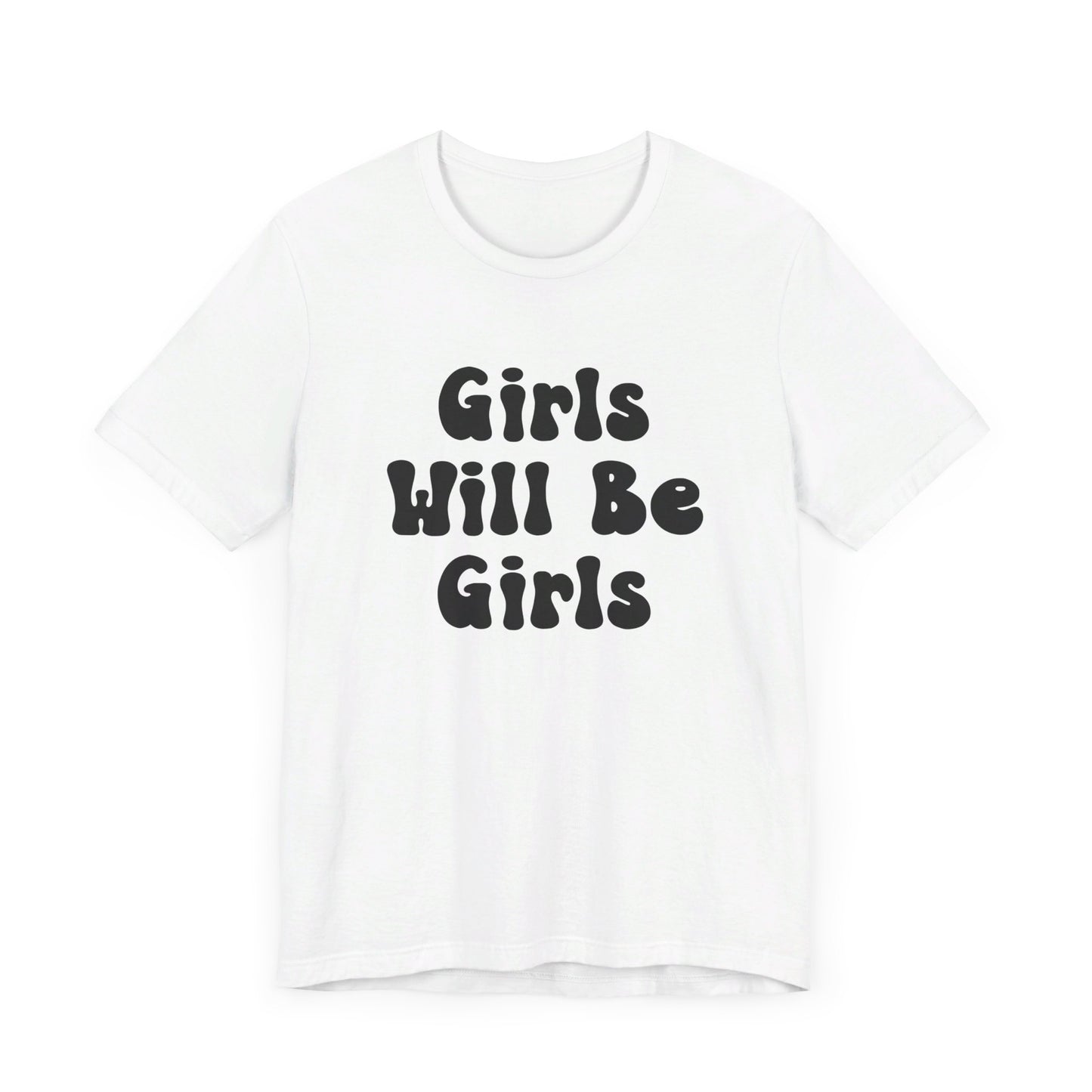 Girls Will Be Girls T-Shirt, Volleyball Player Silhouettes Front and Back Designs, Light Colored Tees