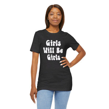 Girls Will Be Girls T-Shirt, Volleyball Player Silhouettes Front and Back Designs