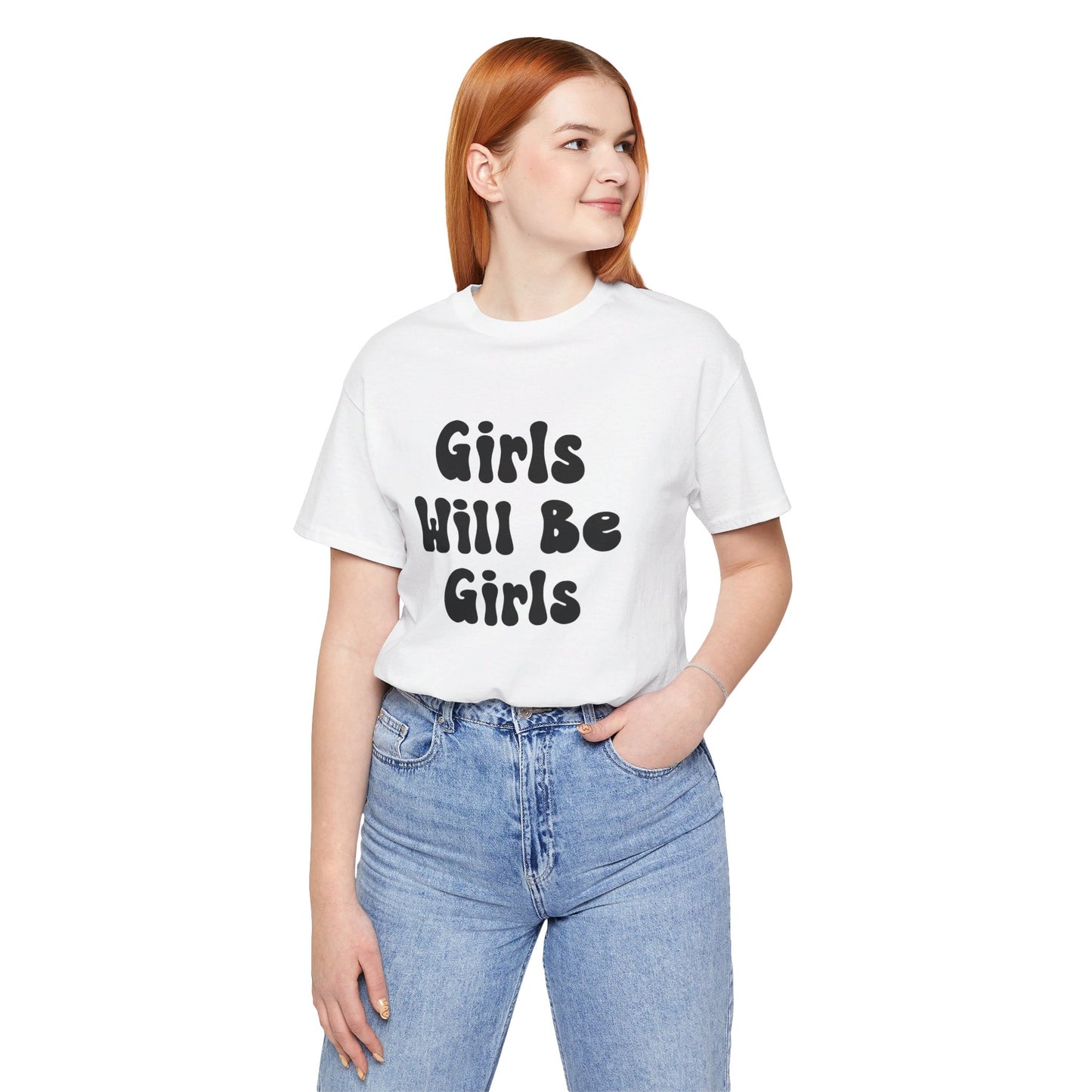 Girls Will Be Girls Girl Power Silhouettes Women's T-Shirt Front and Back Design Light Colored Tees