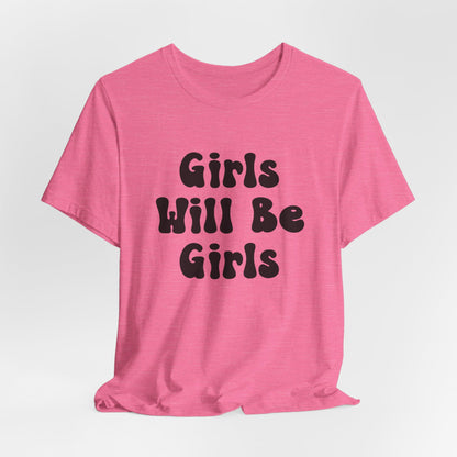 Girls Will Be Girls Girl Power Silhouettes Women's T-Shirt Front and Back Design Light Colored Tees