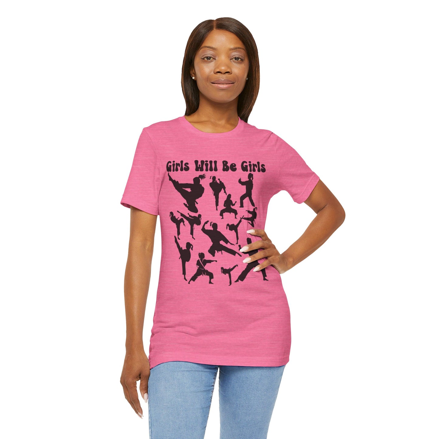 Girls Will Be Girls T-Shirt, Martial Arts Silhouettes Light Colored Tees, Taekwondo, Karate, Judo