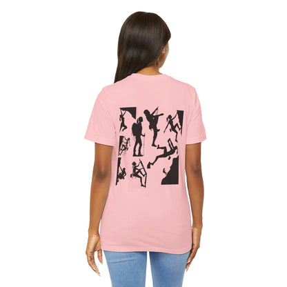 Girls Will Be Girls T-Shirt, Mountain Climber, Rock Climber, Alpinist, Mountaineering Silhouettes Front and Back Designs, Light Colored Tees