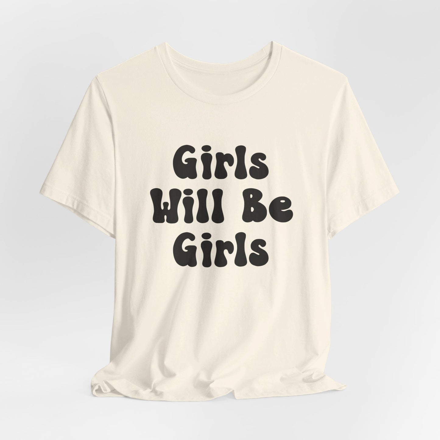 Girls Will Be Girls T-Shirt, Volleyball Player Silhouettes Front and Back Designs, Light Colored Tees