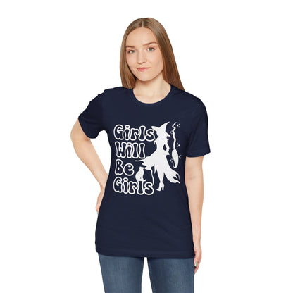 Girls Will Be Girls Witch T-Shirt, Halloween, Witch, Broomstick and Cat