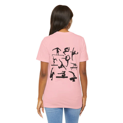 Girls Will Be Girls T-Shirt, Gymnast Silhouettes Gymnastics, Front and Back Designs, Light Colored Tees