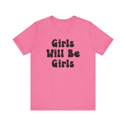 Girls Will Be Girls T-Shirt, Equestrian, Horseback Riding Silhouettes Front and Back Designs, Light Colored Tees