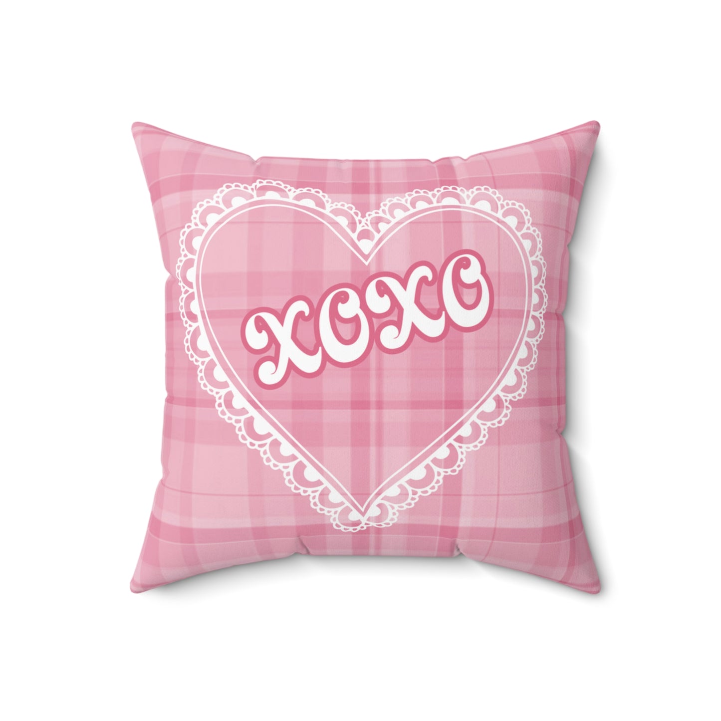 XOXO Pink Plaid Valentine's Pillow 18"x18"