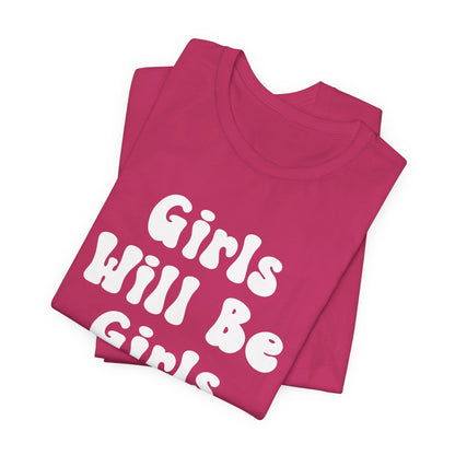 Girls Will Be Girls T-Shirt, Volleyball Player Silhouettes Front and Back Designs