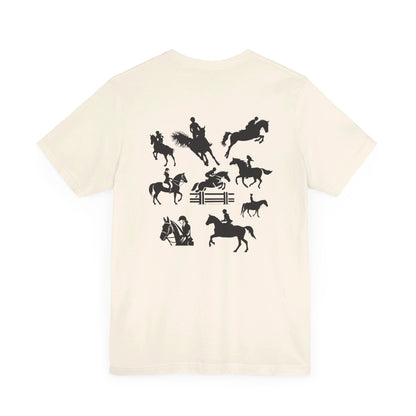 Girls Will Be Girls T-Shirt, Equestrian, Horseback Riding Silhouettes Front and Back Designs, Light Colored Tees