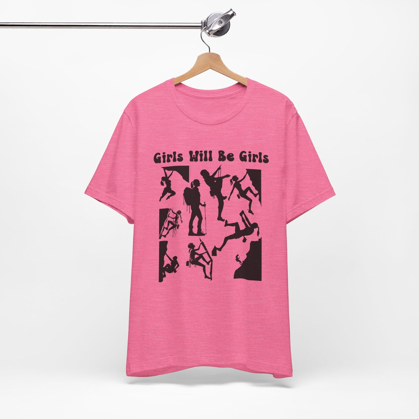 Girls Will Be Girls T-Shirt, Mountain Climber, Rock Climber, Alpinist, Mountaineering Silhouettes, Light Colored Tees