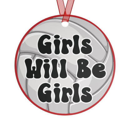 Girls Will Be Girls Volleyball Players Silhouettes on Volleyball Christmas Ornament