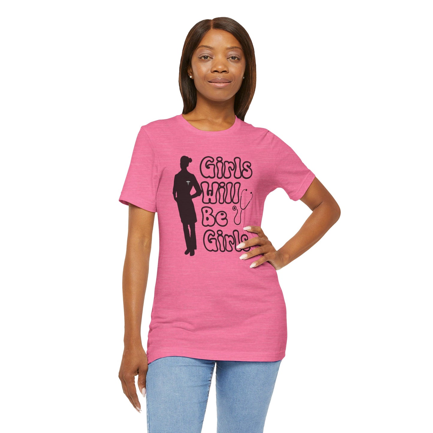 Girls Will Be Girls T-Shirt, Doctor Silhouette, Light Colored Shirt