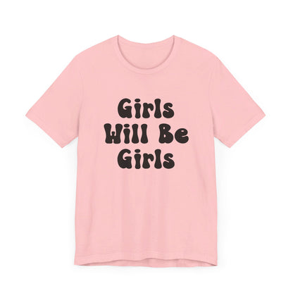 Girls Will Be Girls T-Shirt, Golf, Golfer Silhouettes Front and Back Designs, Lighter Colored Tees