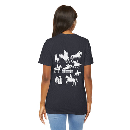 Girls Will Be Girls T-Shirt, Equestrian, Horseback Riding Silhouettes Front and Back Designs