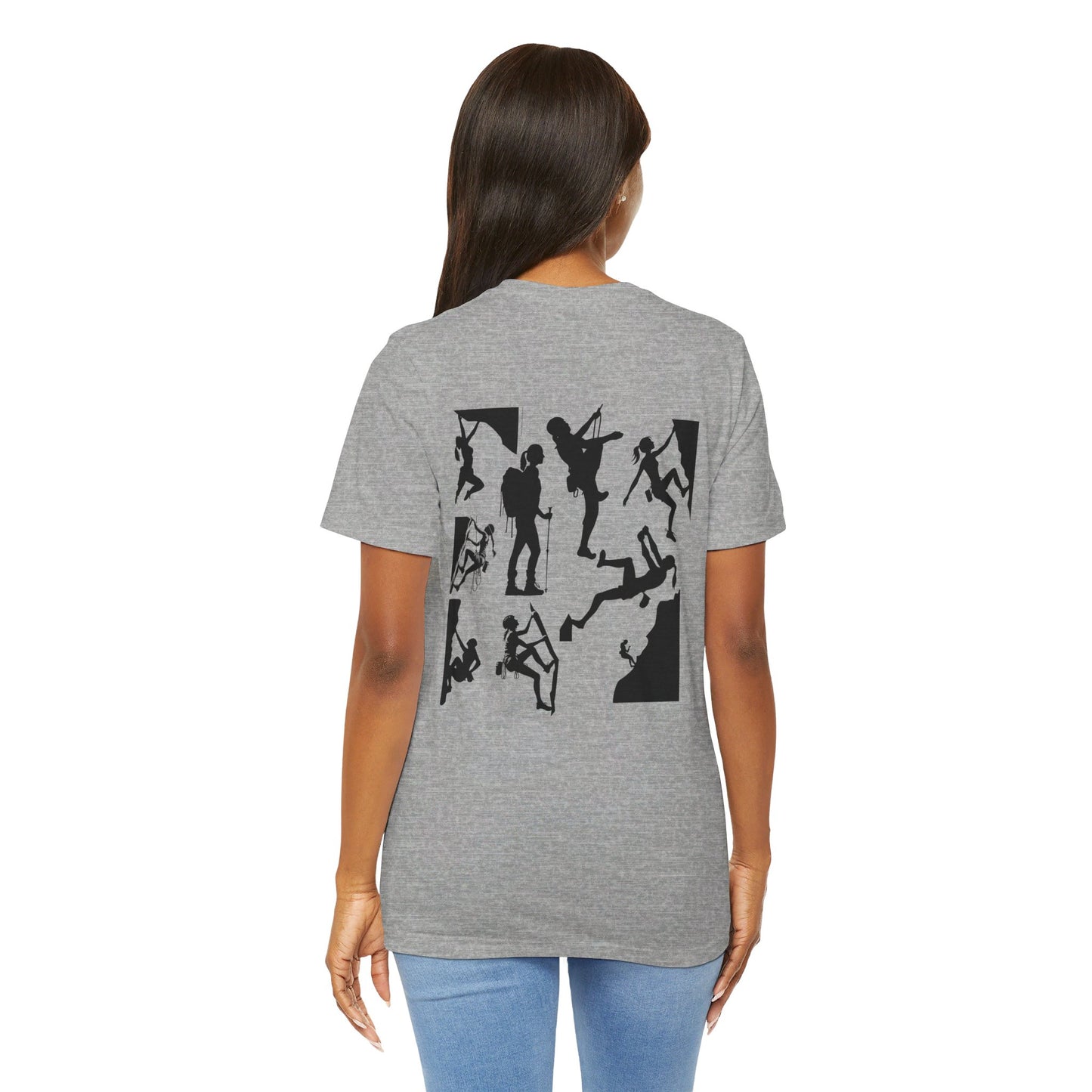 Girls Will Be Girls T-Shirt, Mountain Climber, Rock Climber, Alpinist, Mountaineering Silhouettes Front and Back Designs, Light Colored Tees