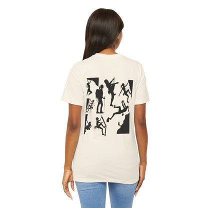 Girls Will Be Girls T-Shirt, Mountain Climber, Rock Climber, Alpinist, Mountaineering Silhouettes Front and Back Designs, Light Colored Tees