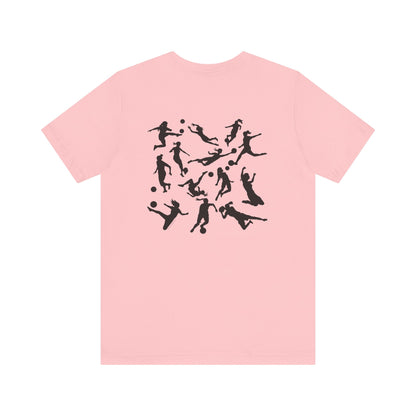 Girls Will Be Girls T-Shirt, Soccer Player Silhouettes Front and Back Designs, Light Colored Tees