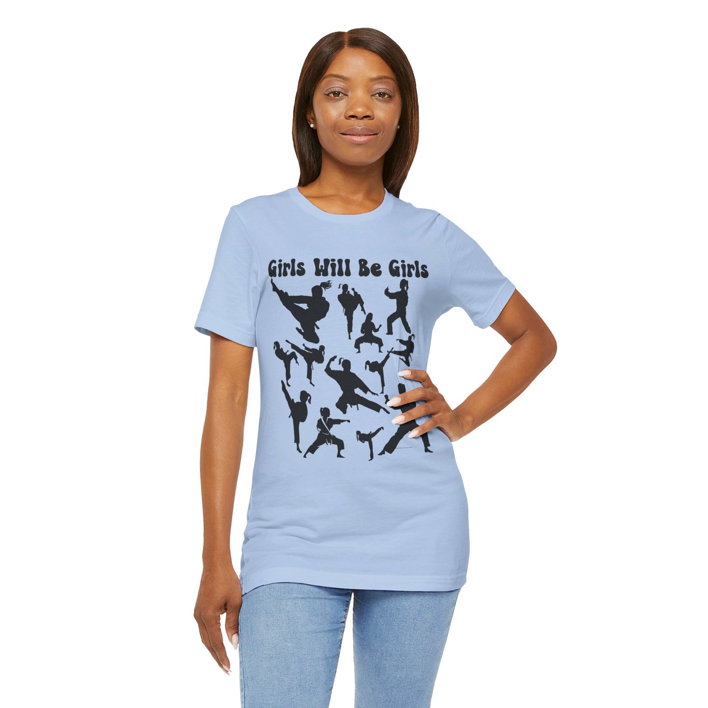 Girls Will Be Girls T-Shirt, Martial Arts Silhouettes Light Colored Tees, Taekwondo, Karate, Judo