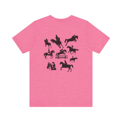 Girls Will Be Girls T-Shirt, Equestrian, Horseback Riding Silhouettes Front and Back Designs, Light Colored Tees