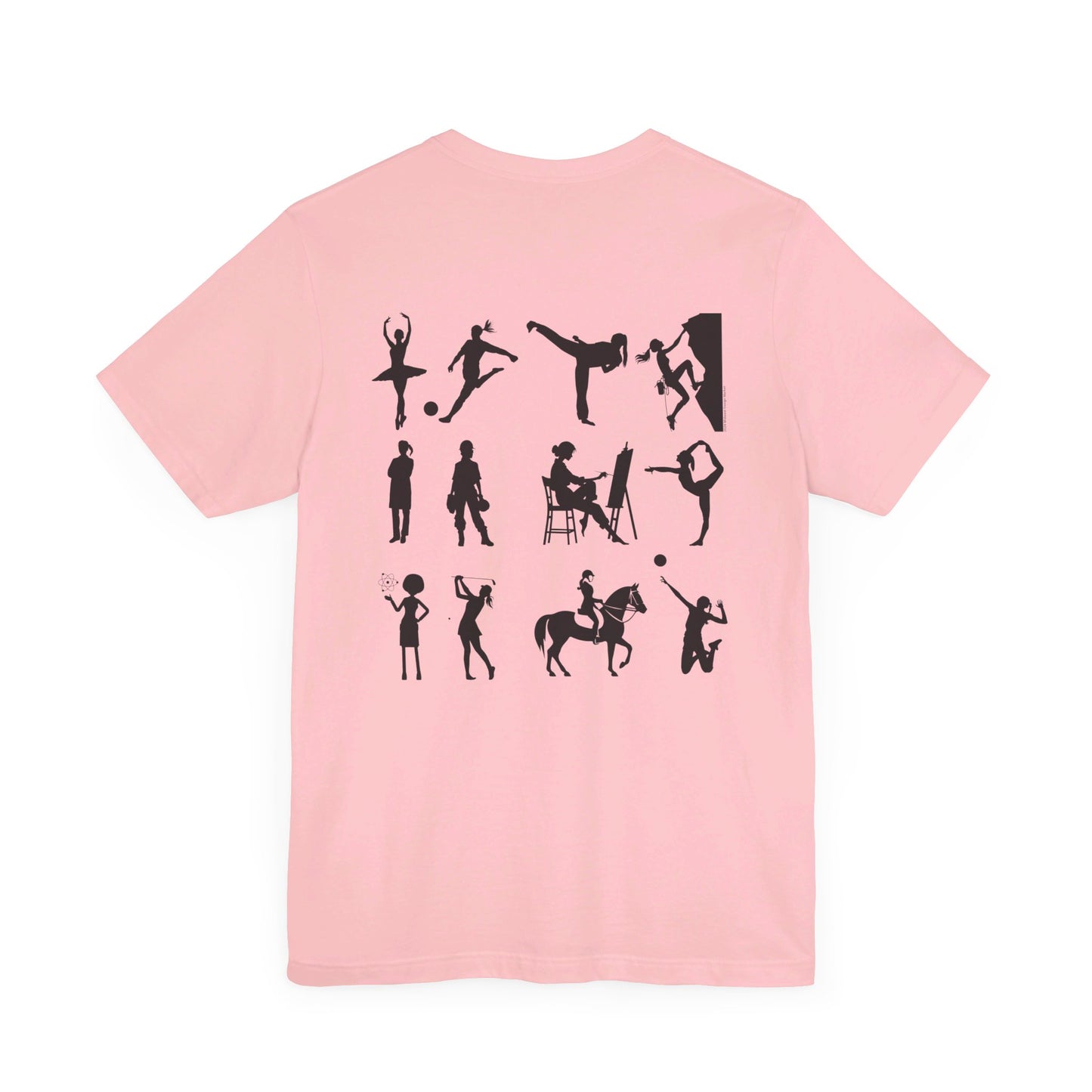 Girls Will Be Girls Girl Power Silhouettes Women's T-Shirt Front and Back Design Light Colored Tees