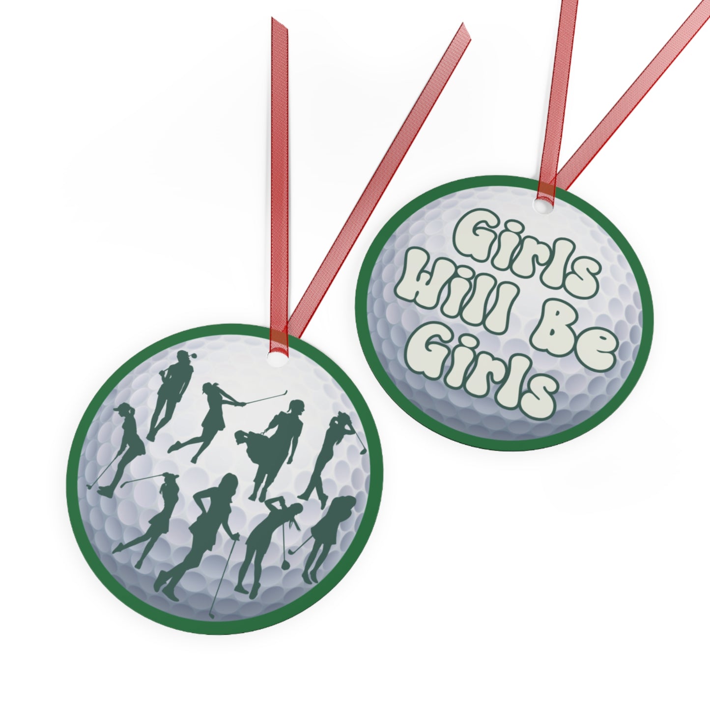 Girls Will Be Girls Golf, Golfer Silhouettes, Golf Ball Christmas Ornament