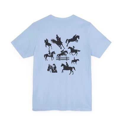 Girls Will Be Girls T-Shirt, Equestrian, Horseback Riding Silhouettes Front and Back Designs, Light Colored Tees